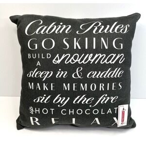 CABIN RULES Black & White 14" Accent Throw Pillow w/ Plaid Design Back